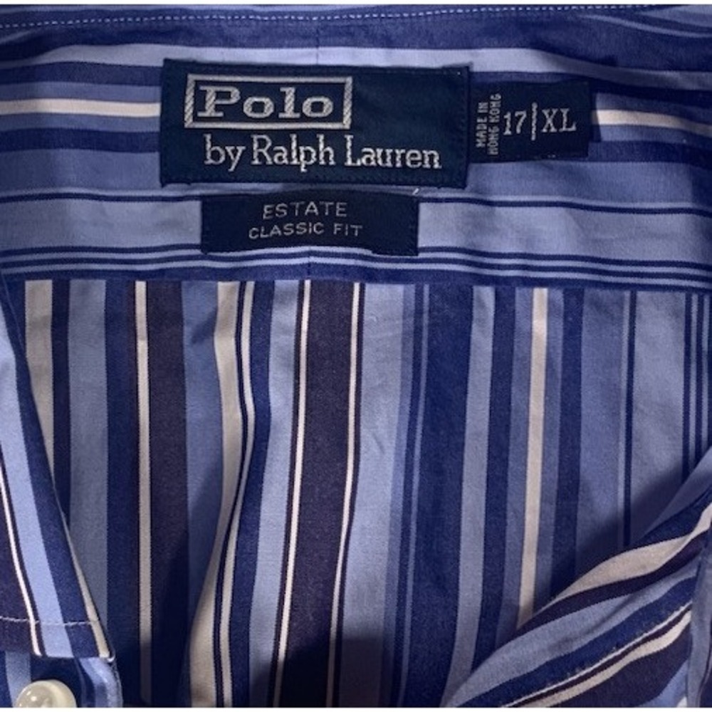 Polo By Ralph Lauren Estate Classic Fit 17/XL Blue,Black & White Stripe Shirt